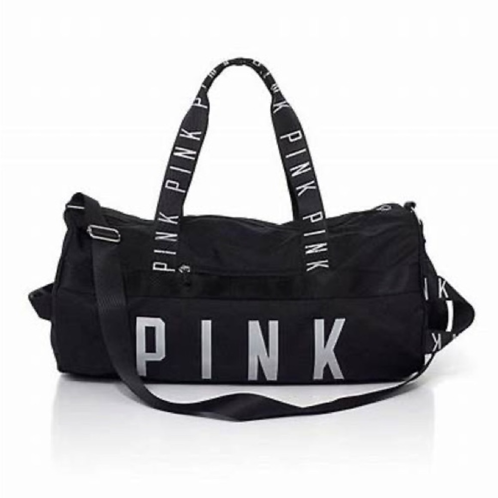 Victoria Secret PINK Logo Large Duffel Gym Bag Black & White